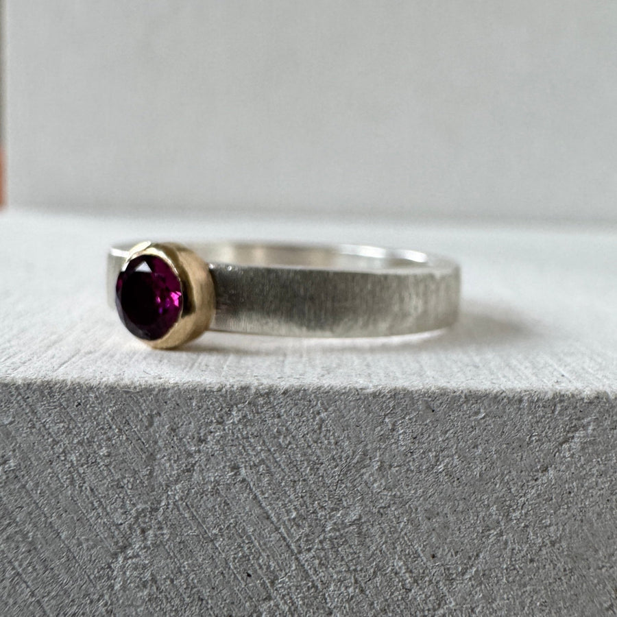 Rhodolite Garnet Ring in Silver and Gold