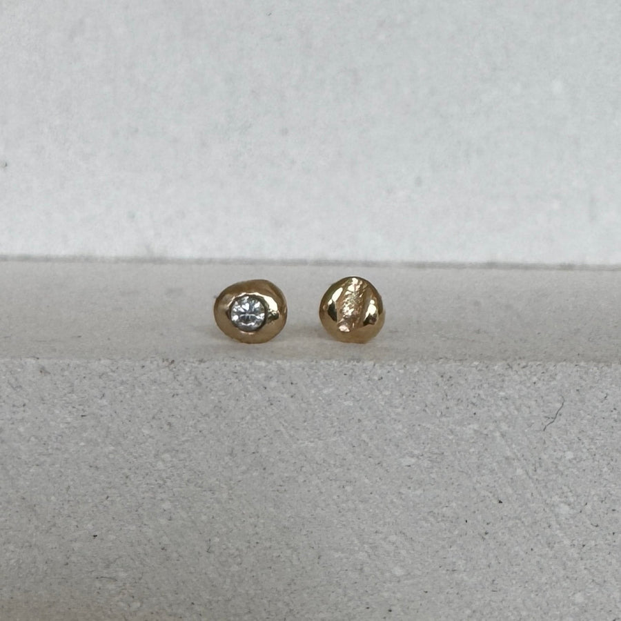 Molten Diamond Mismatched Studs in Yellow or White Gold