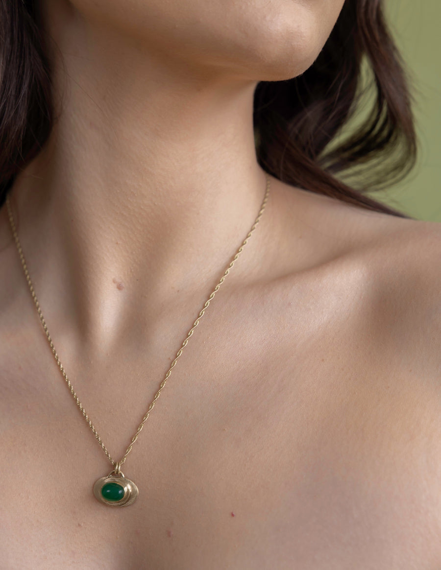 Green Jade Orbis Necklace in Gold