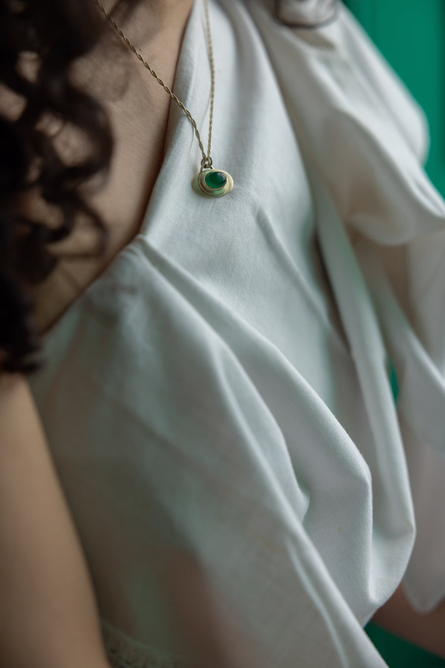 Green Jade Orbis Necklace in Gold