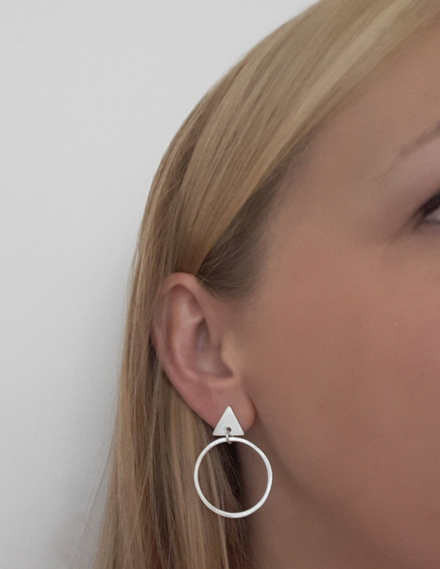 Geometric Drop Earrings in Silver