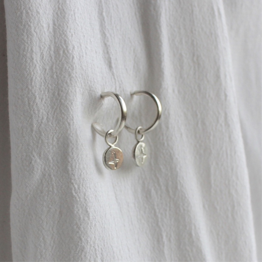 North Star Charm Hoops in Silver