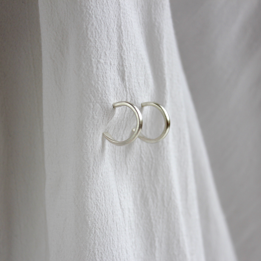 Double Circle Charm Hoops in Silver