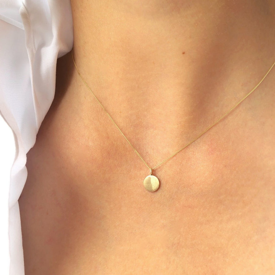 Brushed Disc Necklace in Gold