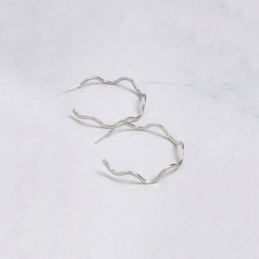 Recycled silver wavy hoops