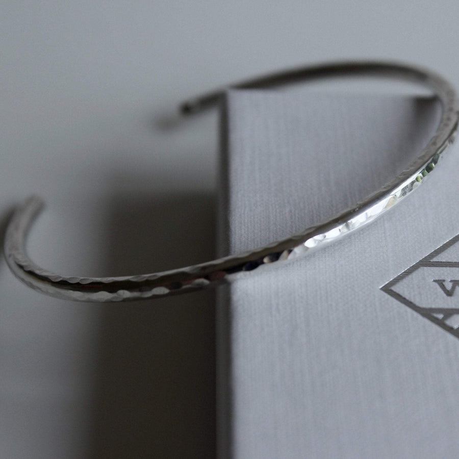 Hammered Cuff Bangle in Silver